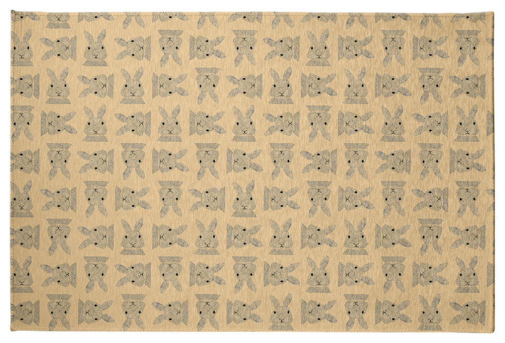 Criss Cross Bunnies Easter Chenille Rug, Corn Yellow, 4'x6'