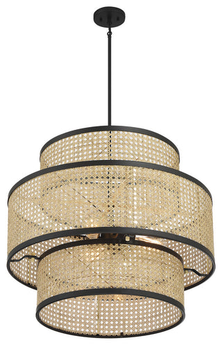 3-Light Pendant, Natural Cane With Matte Black