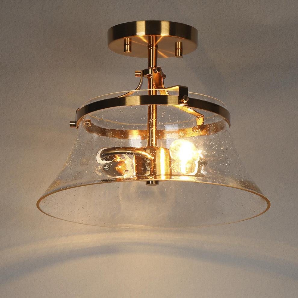 LNC Polished Gold Modern Seeded-Glass Semi-flush Mount Light, 12" Width