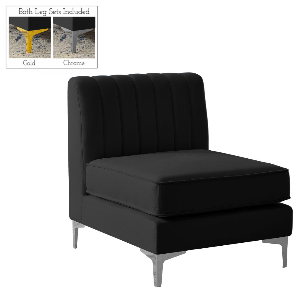 Alina Velvet Upholstered Modular Armless Chair, Black