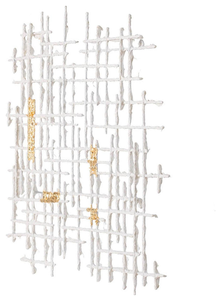 Contemporary Large White and Gold Geo Grid Wall Art