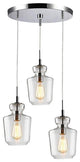 Woodbridge Lighting Sonya 3-Light Jar Glass Cluster Pendant in Chrome