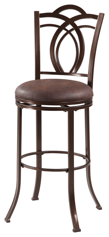 Benzara Metal Bar Stool with Cushioned Swivel Seat and Flared Legs, Brown