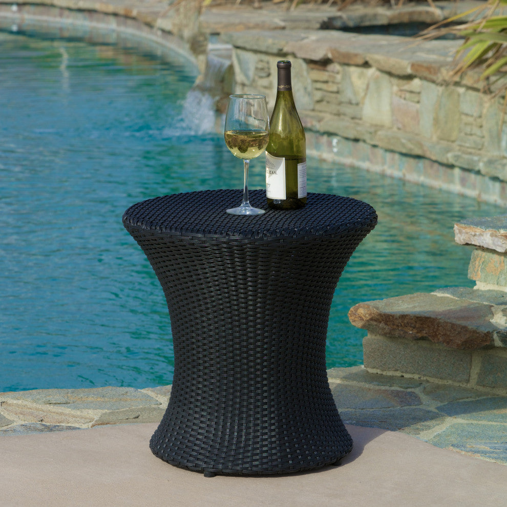 GDF Studio Lorenzo Outdoor Boho Wicker Accent Table, Black