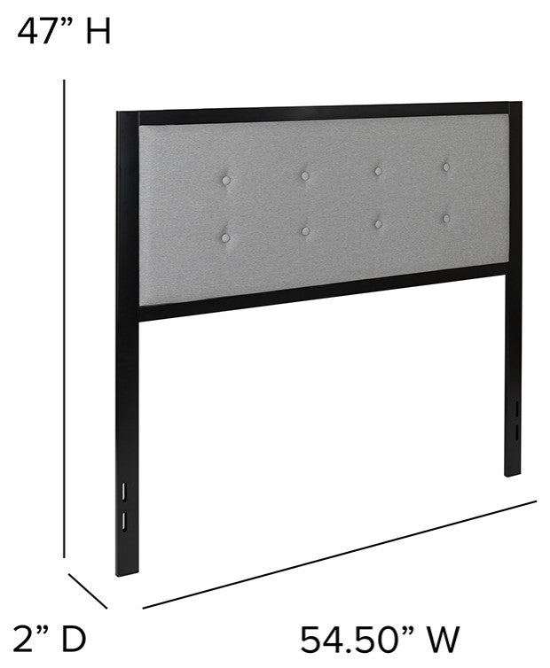 Bristol Metal Tufted Upholstered Full Size Headboard in Light Gray Fabric