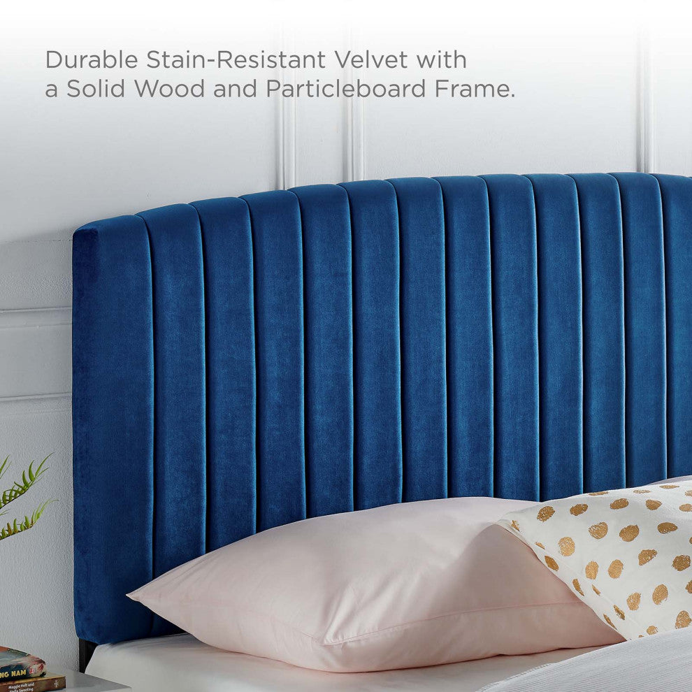 Platform Bed Frame, King Size, Blue Navy, Velvet, Modern, Bedroom Guest Suite