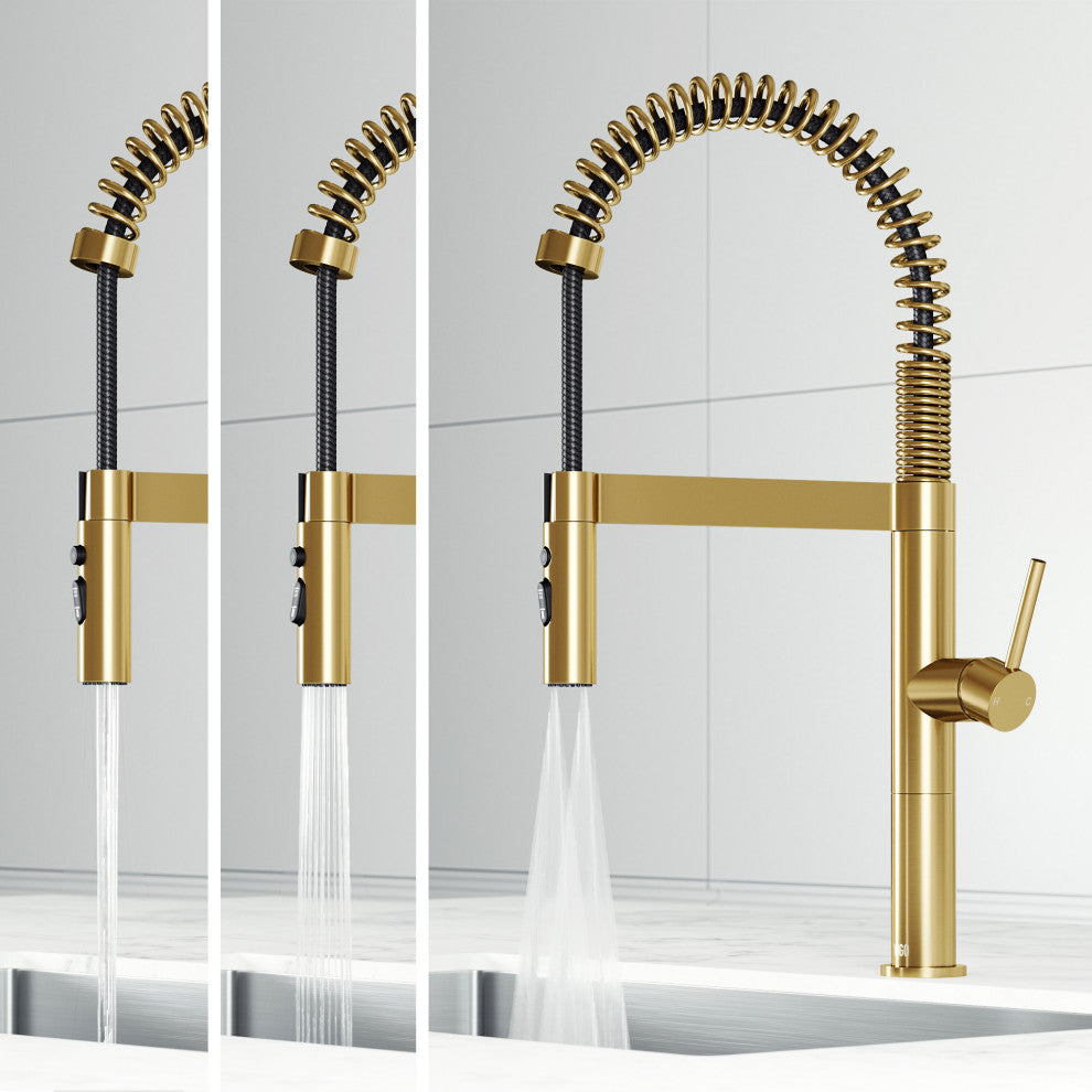 VIGO Edison Pro 20" H Single Handle Pull-Down Sprayer Kitchen Faucet, Matte Brushed Gold