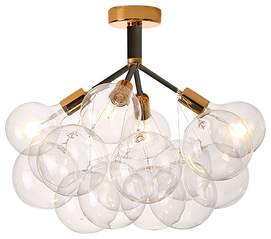 Contemporary Clear Glass Bubble Semi Flush Mount, Black, 4 Lights