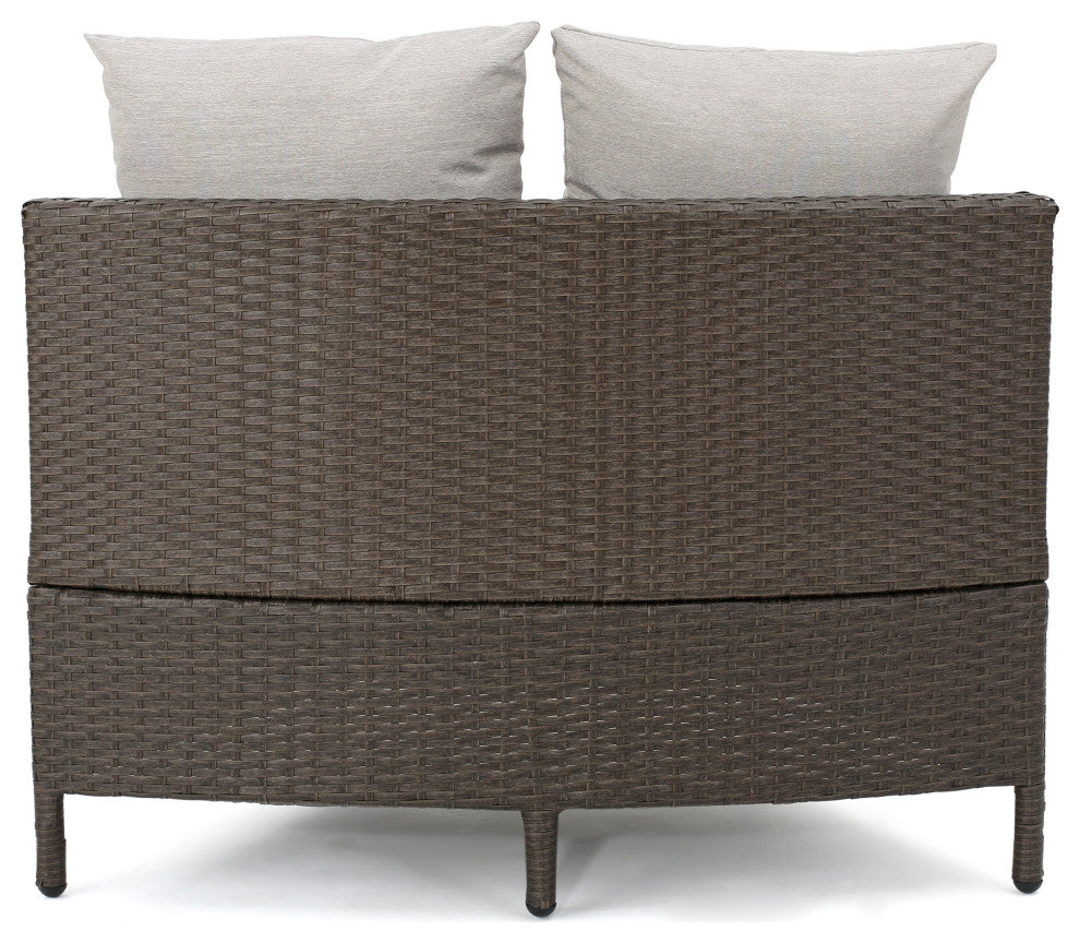 Harper Outdoor Wicker Curved Loveseat Sectional With Cushions, Brown/Gray