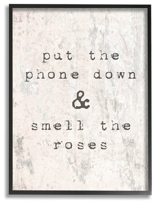 Put Phone Down Smell Roses Typography Oversized Framed Giclee Art, 16"x20"