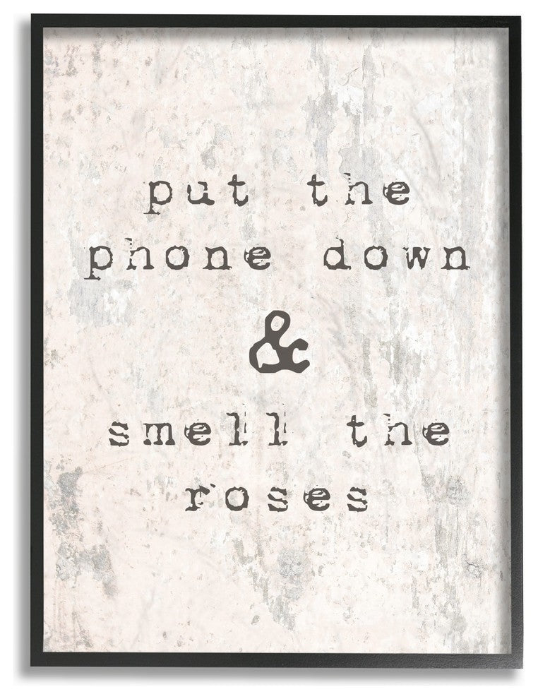Put Phone Down Smell Roses Typography Oversized Framed Giclee Art, 16"x20"