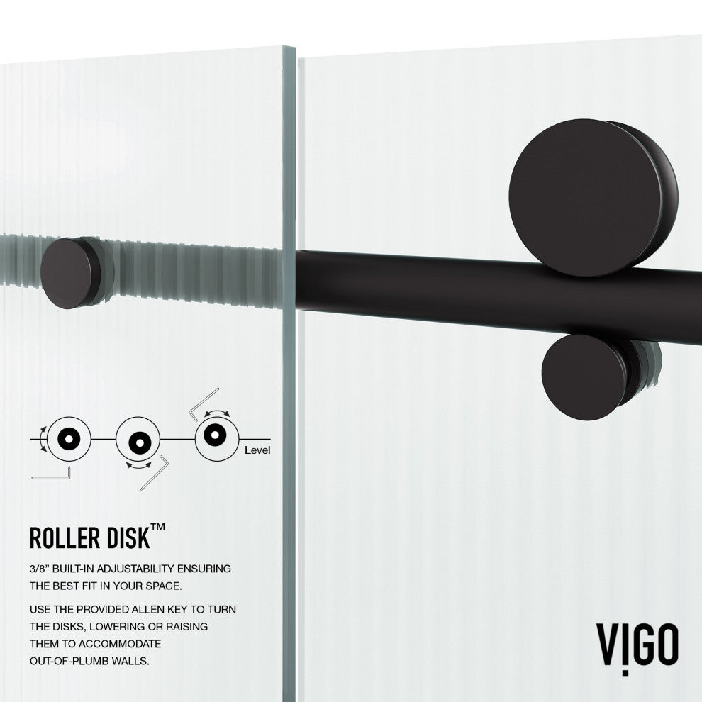 VIGO Elan E-Class 56" to 60" W x 66" H Frameless Sliding Tub Door, Fluted Glass, Right