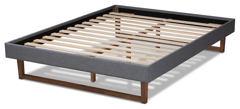 Liliya Mid-Century Modern Dark Gray Walnut Brown Queen Size Platform Bed Frame