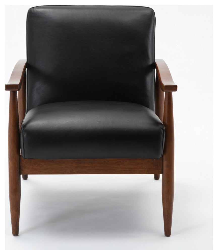 Austin Black Leather Gel Wooden Base Accent Chair, Black