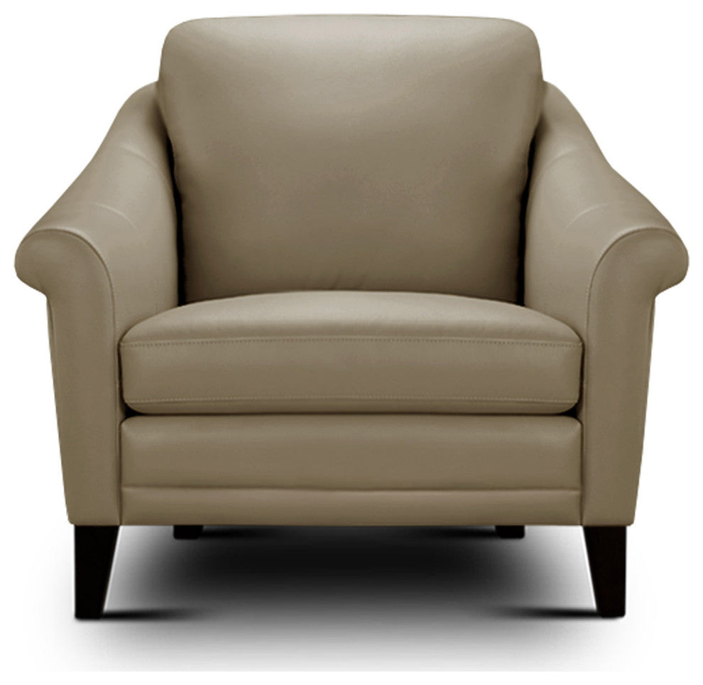 Sienna Genuine Leather Midcentury Modern Armchair, Beige