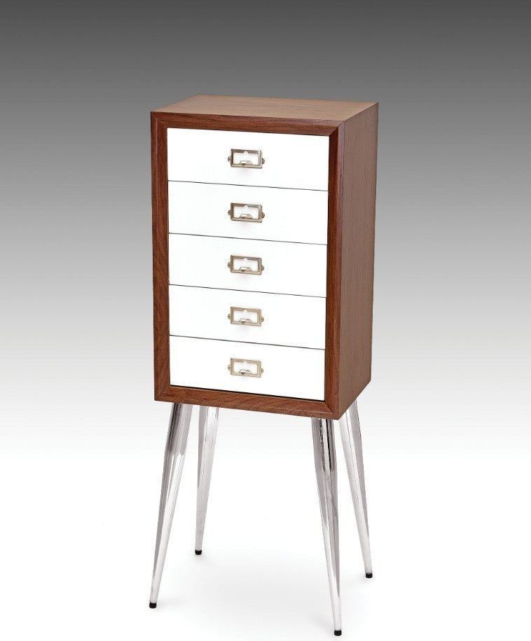 Wood and Metal Jewelry Armoire, White and Dark Brown