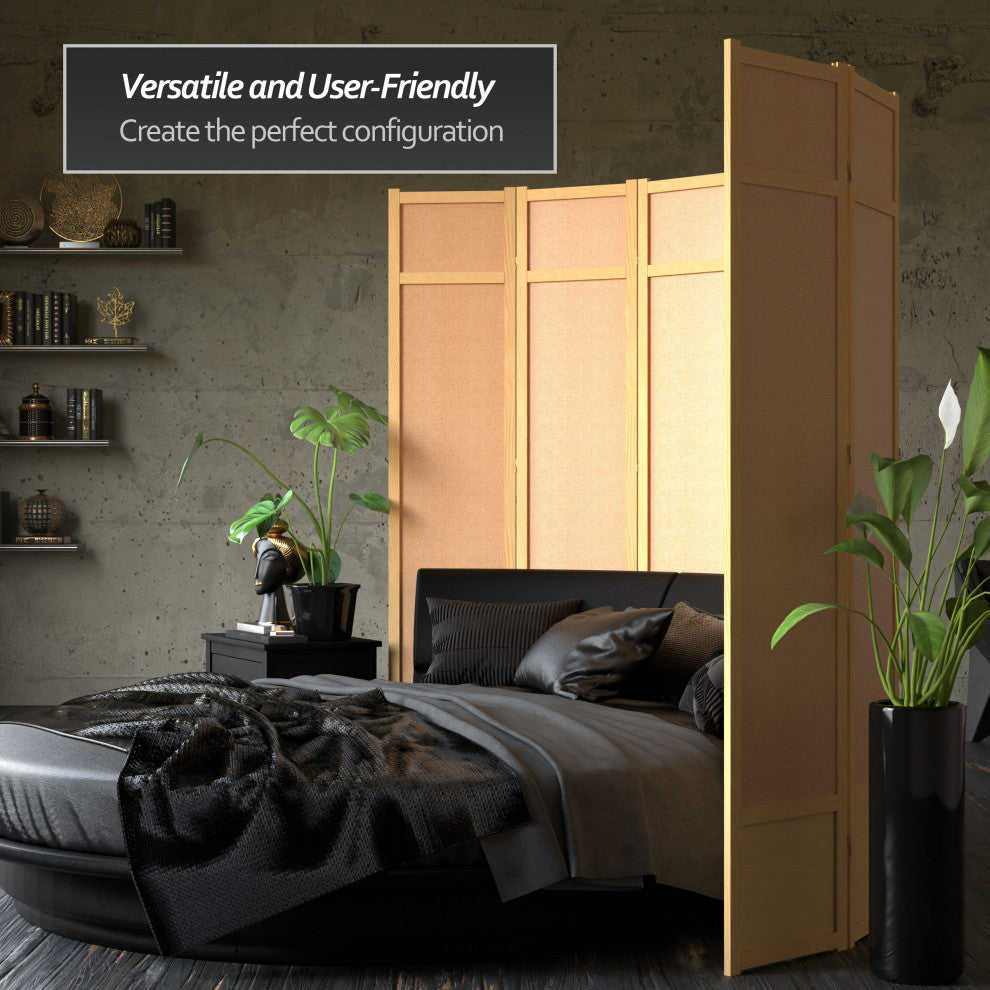 7' Tall Jute Shoji Screen, 5 Panel, Natural