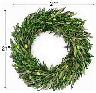 Preserved Decorative Real Boxwood Leaf and Olive Leaf Wreath 21" Green