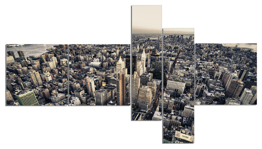 Architecture and Colors of New York, Cityscape Canvas Print, 60"x32", 5 panels