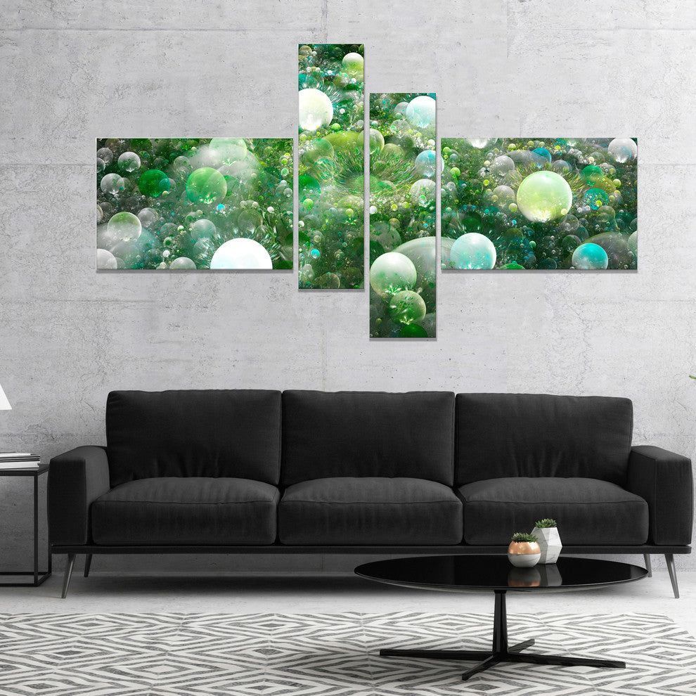 Green Fractal Molecule Pattern, Abstract Wall Art Canvas, 60"x32", 4 panels