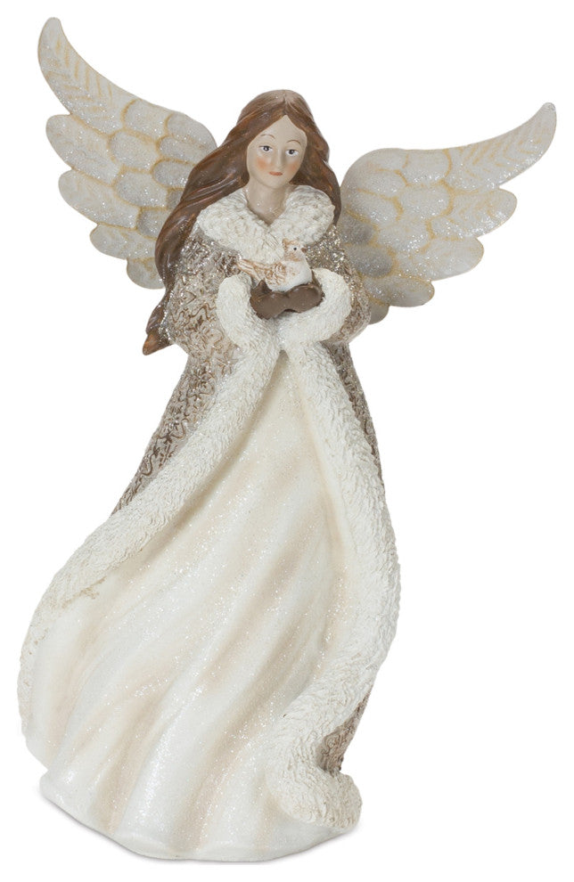 Winter Angel Figurine With Bird Accent, 2-Piece Set