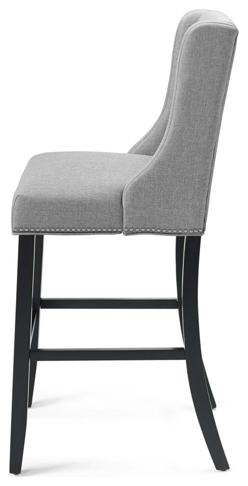 Bar Stool Chair Barstool, Set of 2, Fabric, Wood, Gray, Modern, Bar Pub