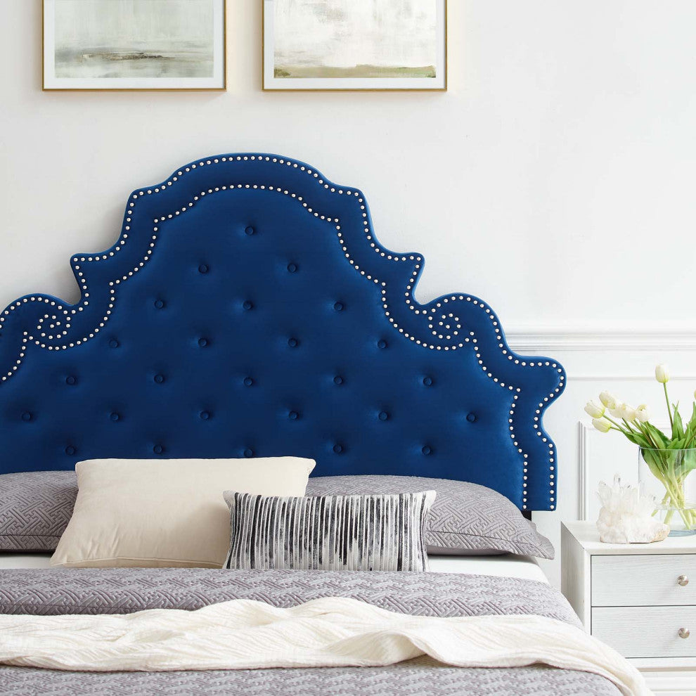 Tufted Platform Bed Frame, Twin Size, Velvet, Blue Navy, Modern Contemporary