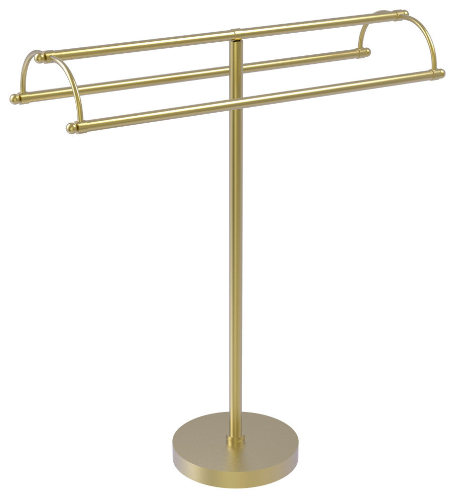 Free Standing Double Arm Towel Holder, Satin Brass