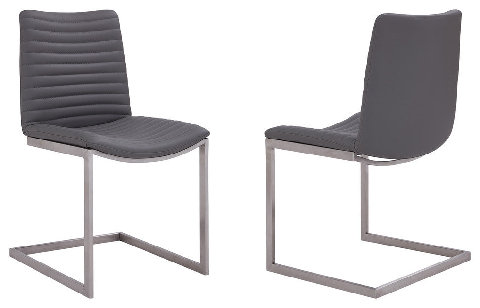 April Gray Faux Leather and Stainless Steel Dining Chairs Set of 2
