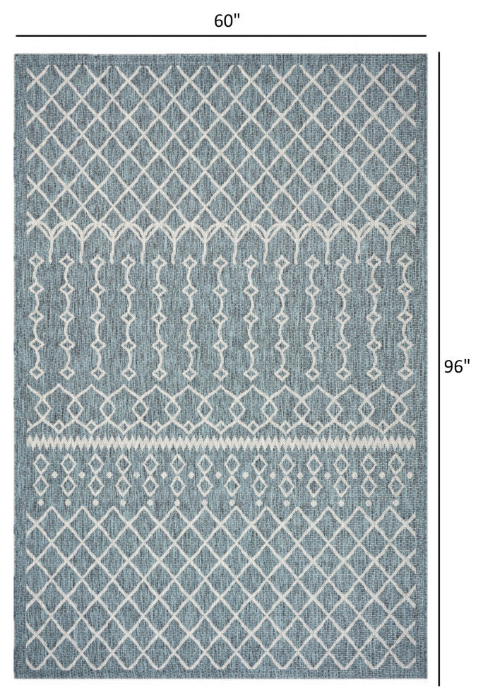 5' X 8' Blue And Gray Indoor Outdoor Area Rug