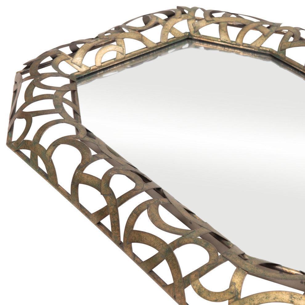Frame Wall Mirror, Glass, Steel Metal, Antique Gold, Bedroom Living