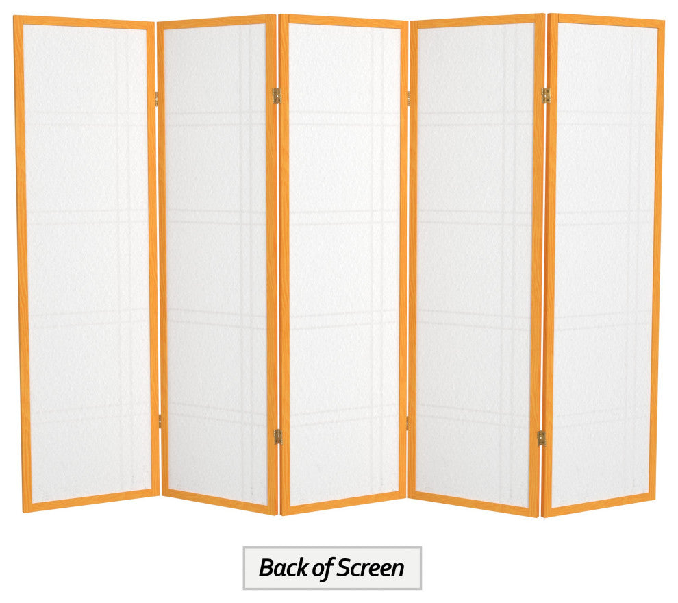 5' Tall Double Cross Shoji Screen, Honey, 5 Panels