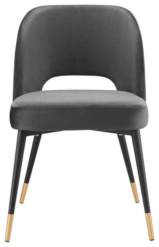 Side Dining Chair, Velvet, Dark Gray, Modern, Bistro Restaurant Hospitality