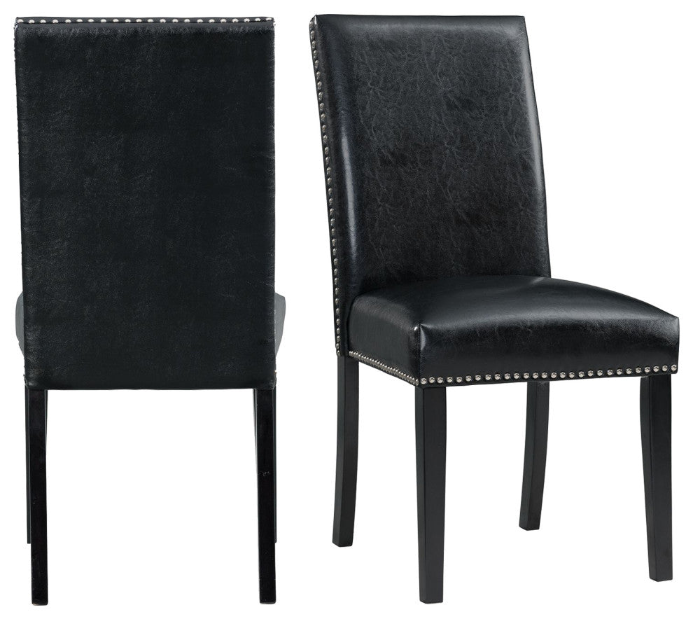 Pia Faux Leather Side Chair Set, Black