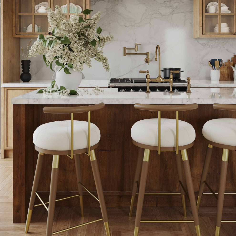 Juniper Upholstered Stools, Cream, Brown, Barstool