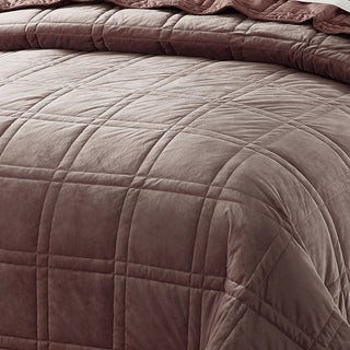 3 Piece Box Quilted Micromink King Bedspread, Seal Brown