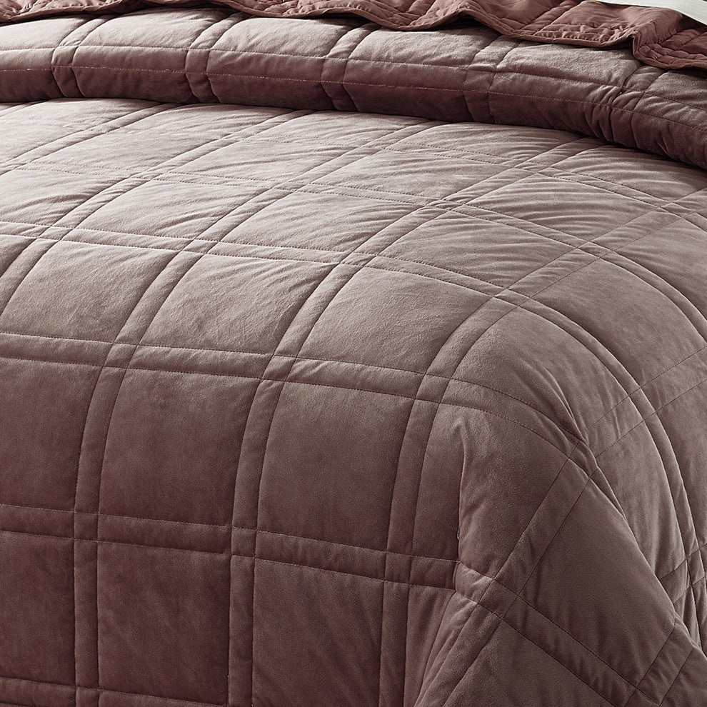 3 Piece Box Quilted Micromink King Bedspread, Seal Brown