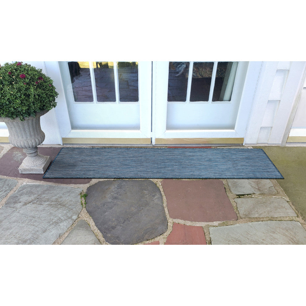 Carmel Texture Stripe Indoor/Outdoor Rug, Navy, 1'11"x7'6" Runner