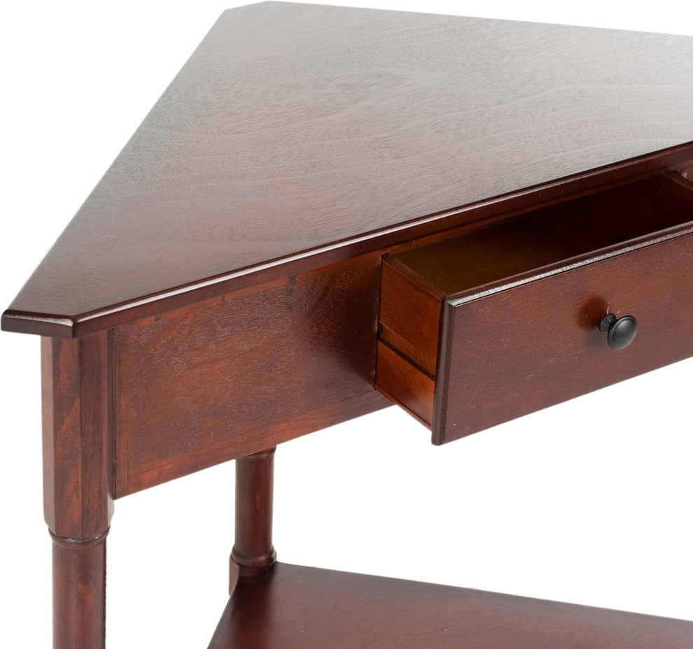 Safavieh Gomez Corner Table With Storage Drawer, Dark Cherry
