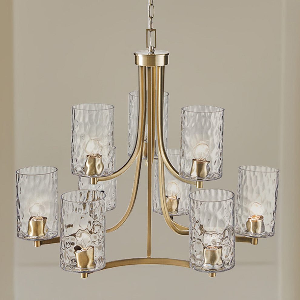 Hampton Hill 9-light Round Tiered Chandelier With Glass Shades, Antique Brass