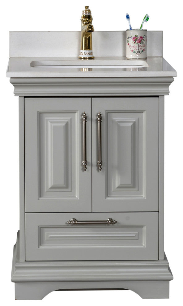 Romana Collection 24" Bathroom Vanity With Sink, Mirror, Countertop, Gray