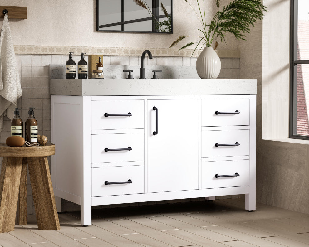 Home Living 48" Single Bathroom Vanity, White With Backsplash