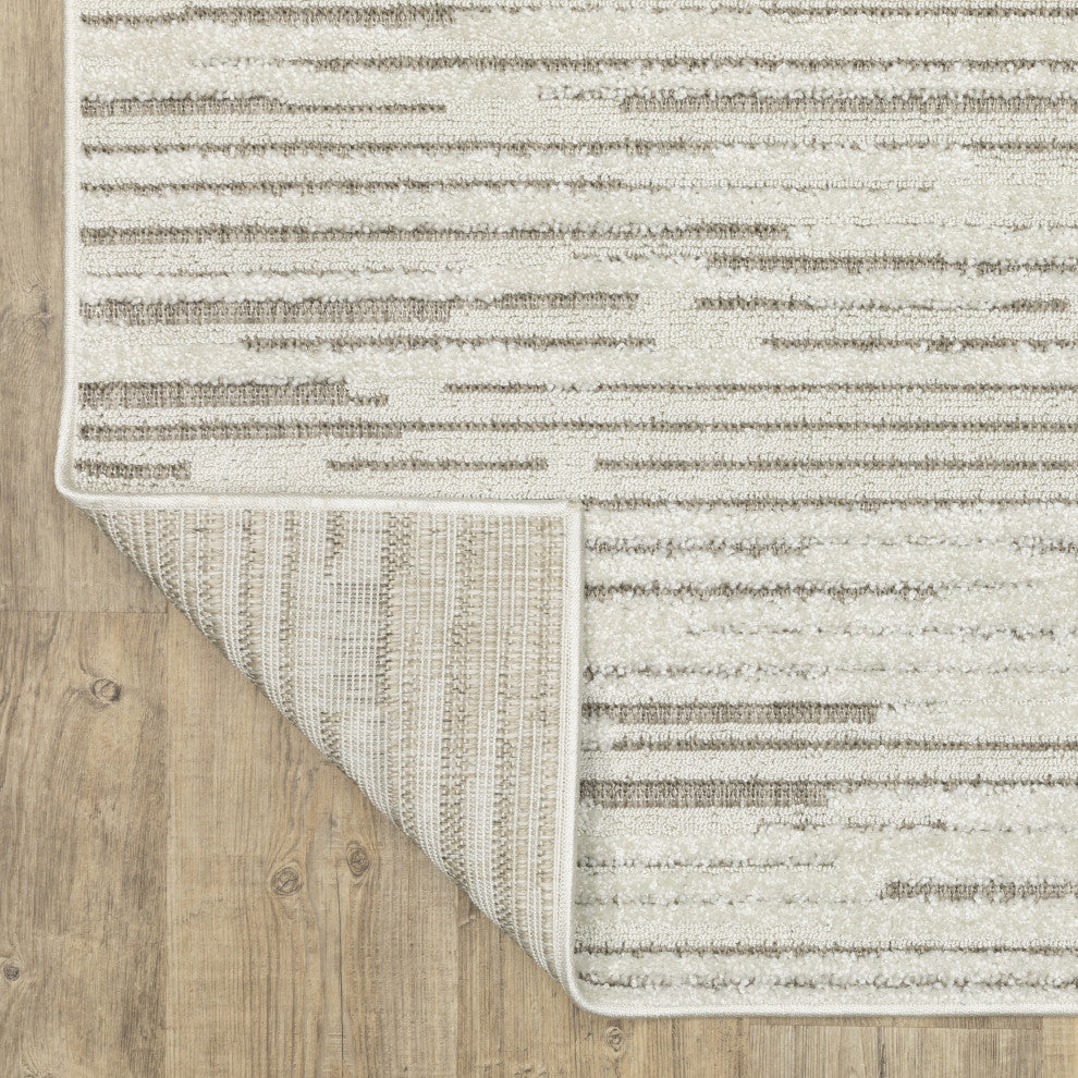 Temara Distressed Lines Ivory/ Brown Mixed Pile Area Rug 7'10" x 10'10"