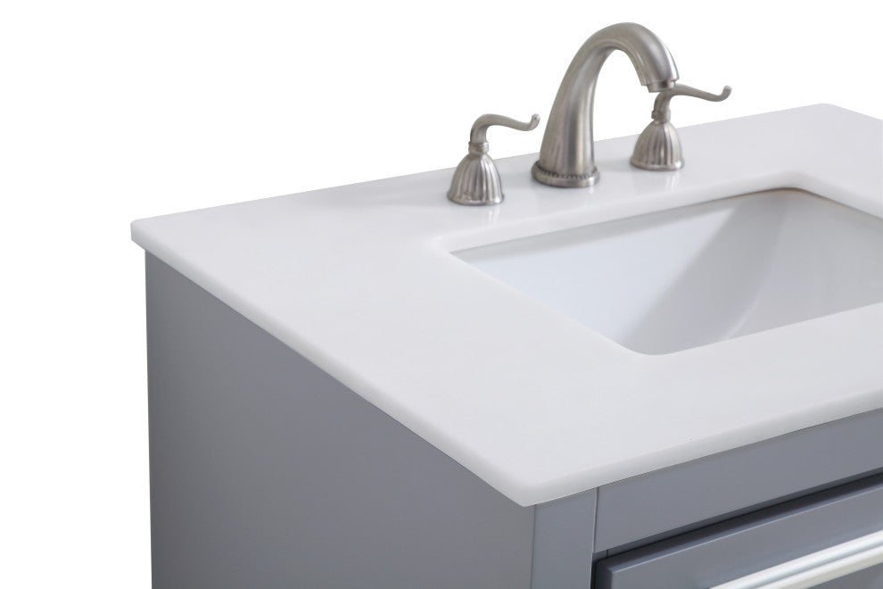 30" Single Bathroom Vanity, Grey With Ivory White Quartz