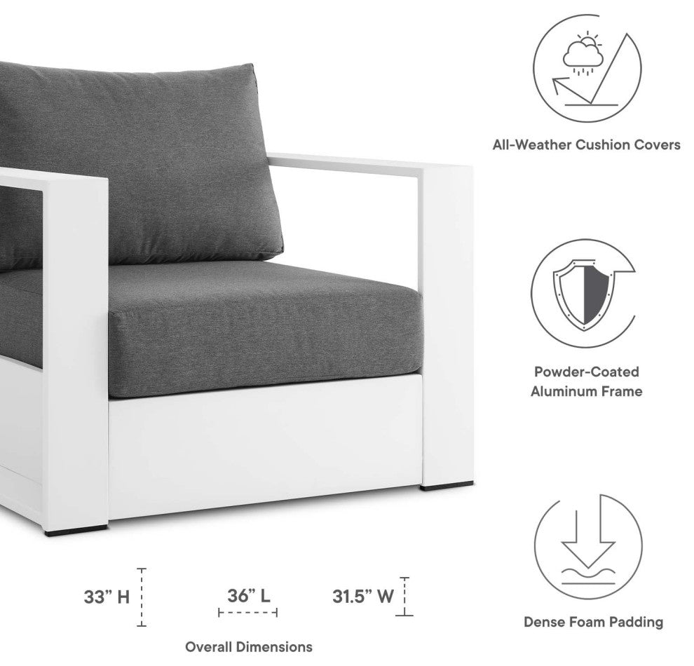 Sectional Sofa Table Set, White Gray, Aluminum, Modern, Outdoor Patio