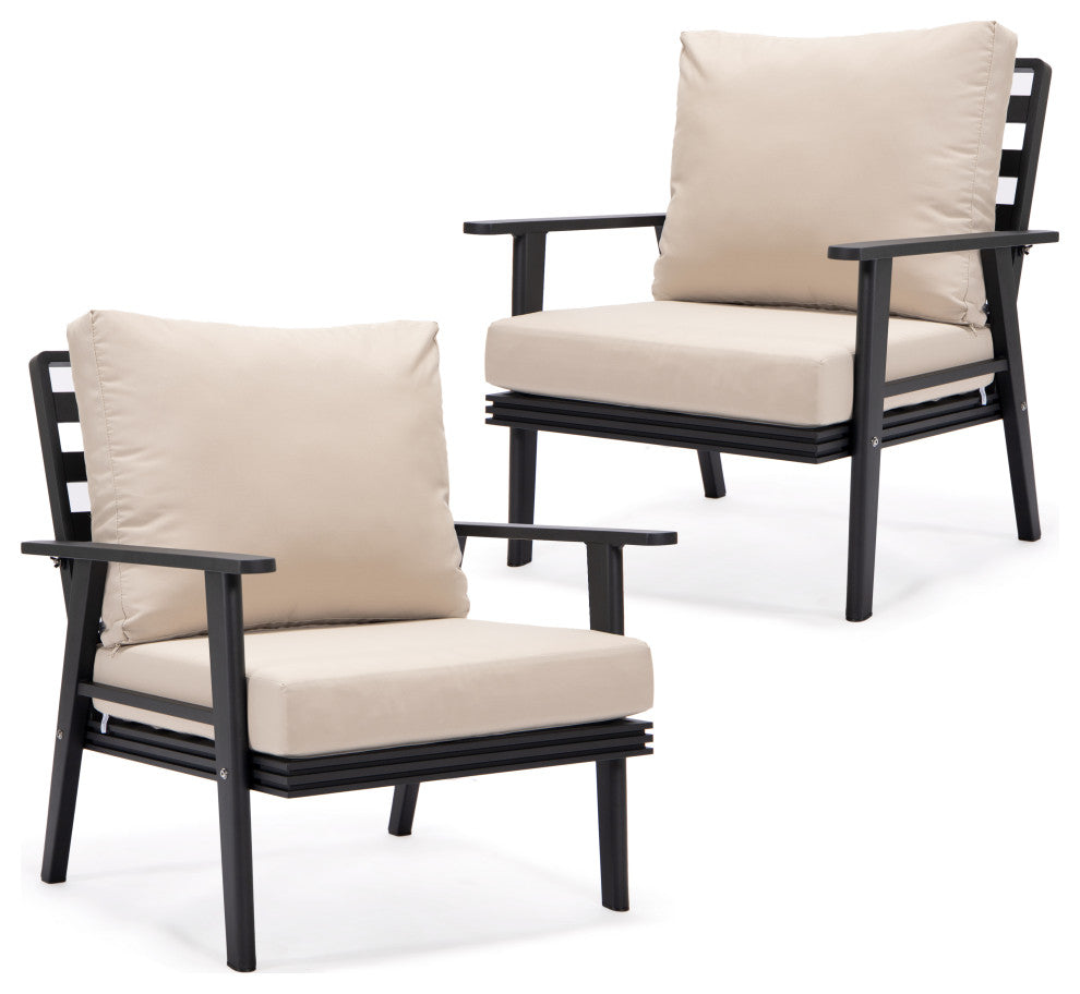 LeisureMod Walbrooke Black Patio Armchairs with Cushions Set of 2