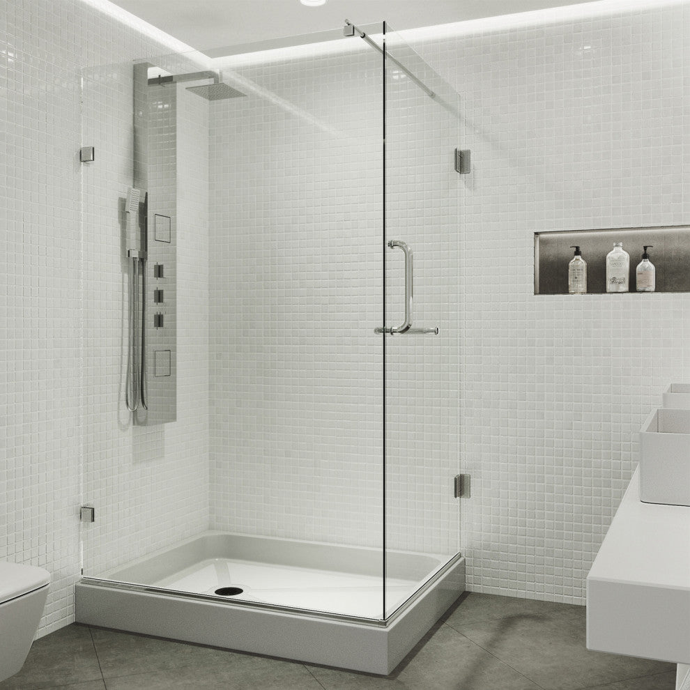 VIGO Pacifica 48"D x 36"W x 79"H Frameless Hinged Shower Enclosure, Chrome, Left Base
