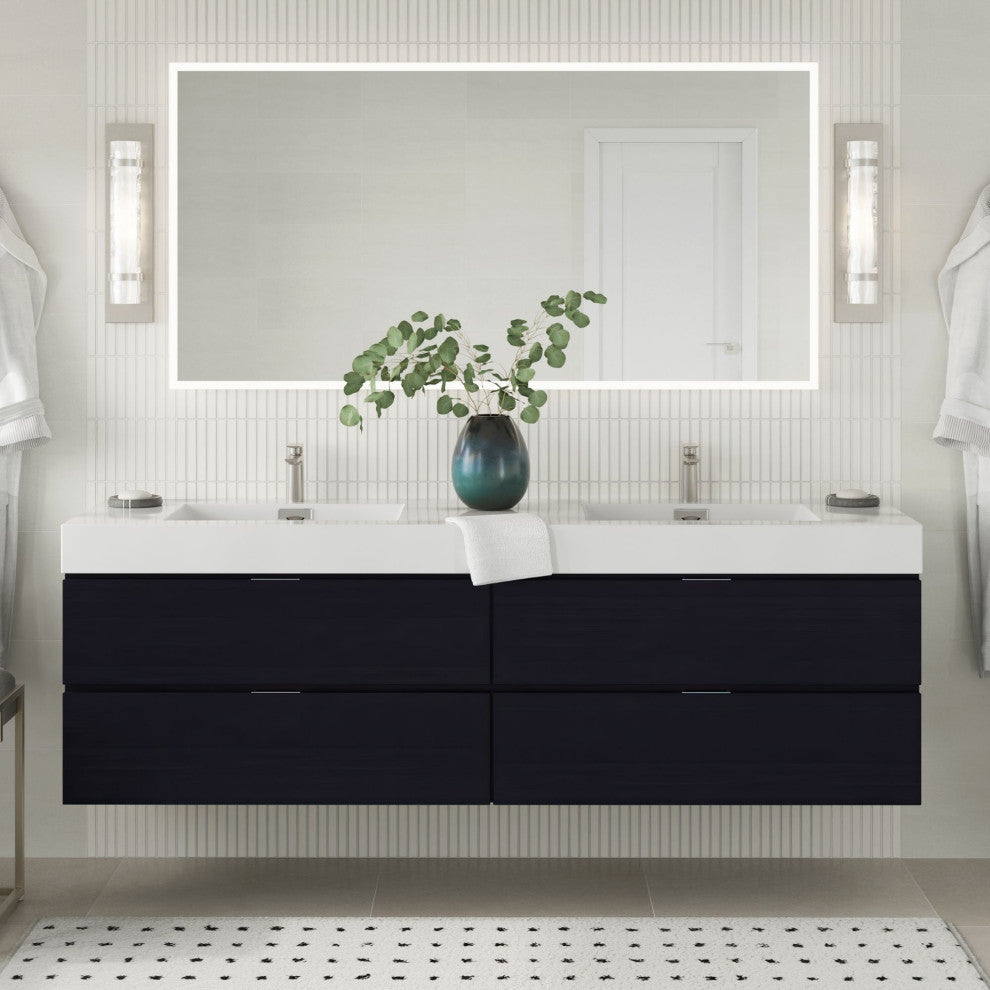 Boutique Bath Vanity, Black, 72", Double Sink, Wall Mount