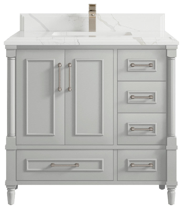 Aberdeen 36 Center Sink Bath Vanity in Coventry Gray 1.5" Calacatta Laza