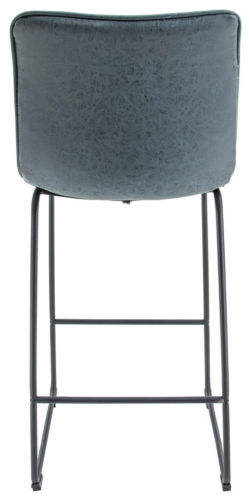 LeisureMod BS29BU Brooklyn 29.9" Leather Bar Stool With Blue Iron Base&Footrest